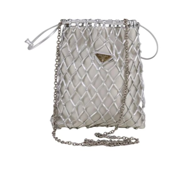 PRADA Chain Shoulder Bag Satin Silver Auth 108034AV - Picture 1 of 15